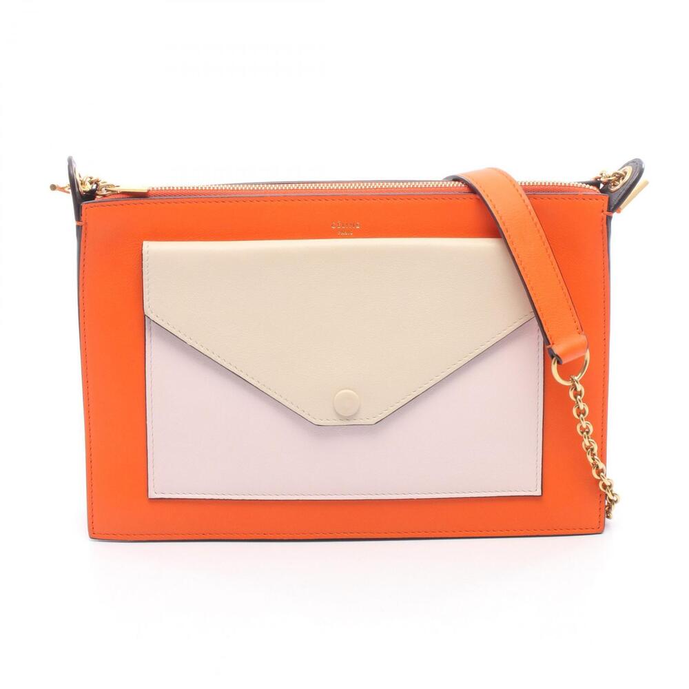 Celine Tricolor Shoulder Bag Leather Orange Pink Beige Cream